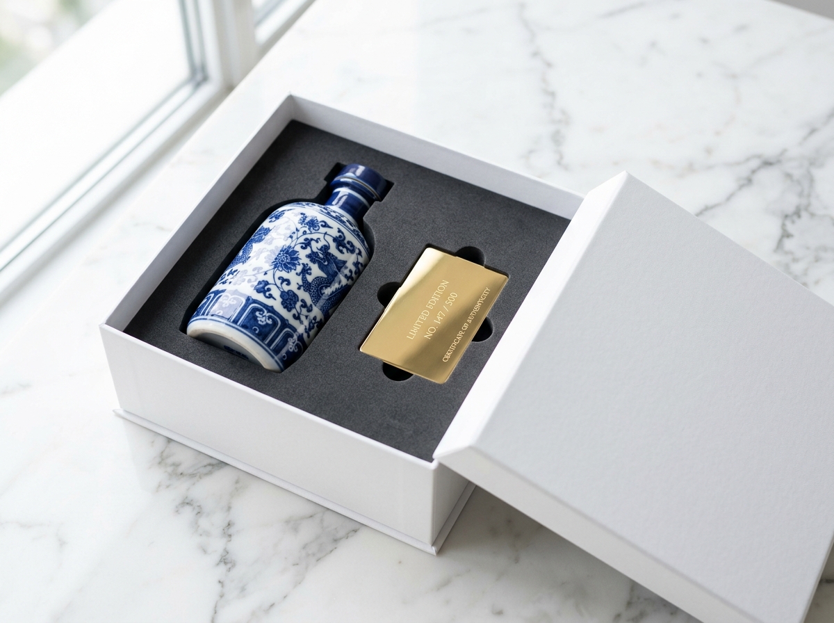 Azurean No 1 white magnetic luxury box 22cm x 22cm with gold metal certificate card